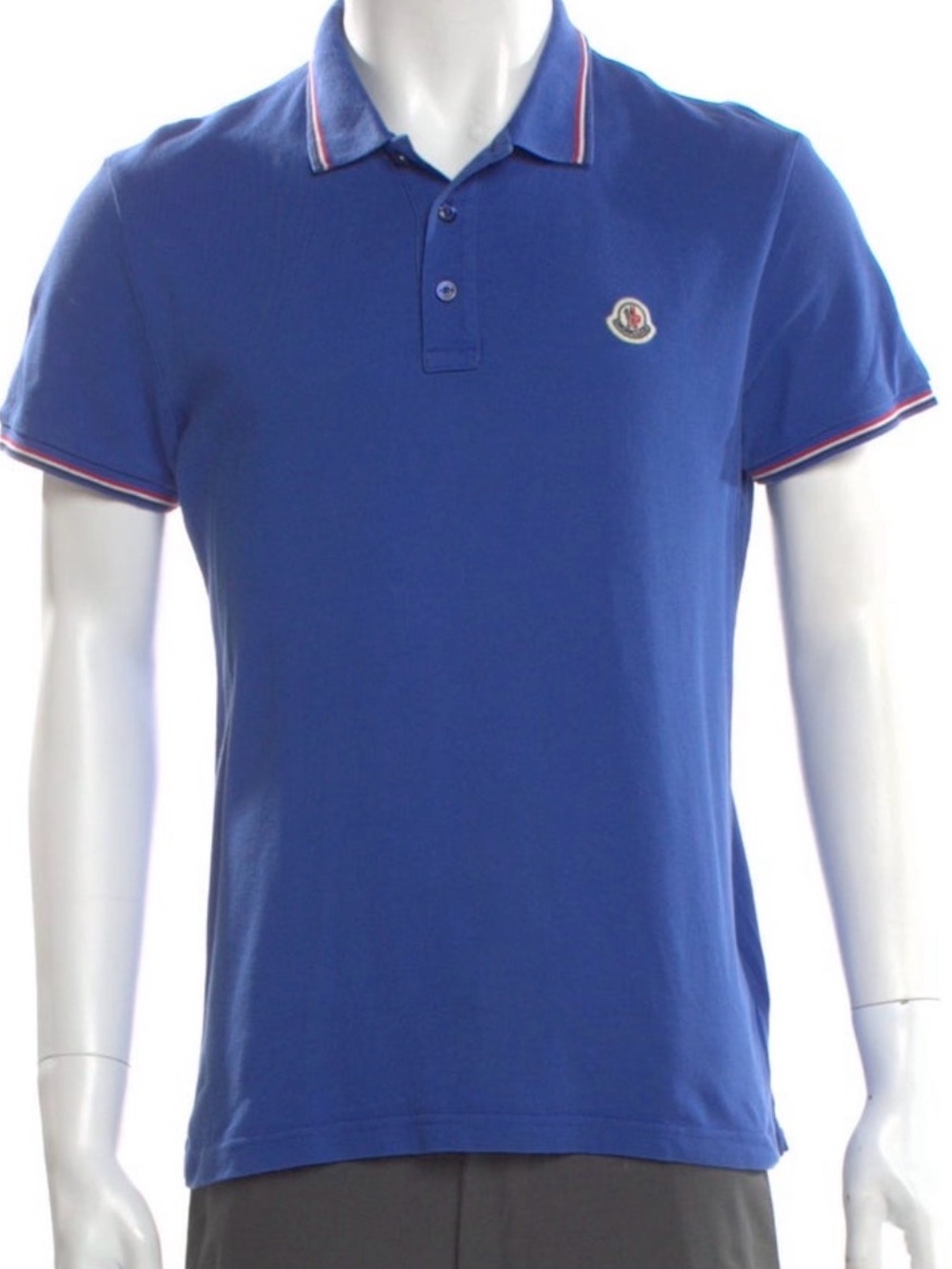 Moncler Royal Blue Polo with Red & White Stripe Trim